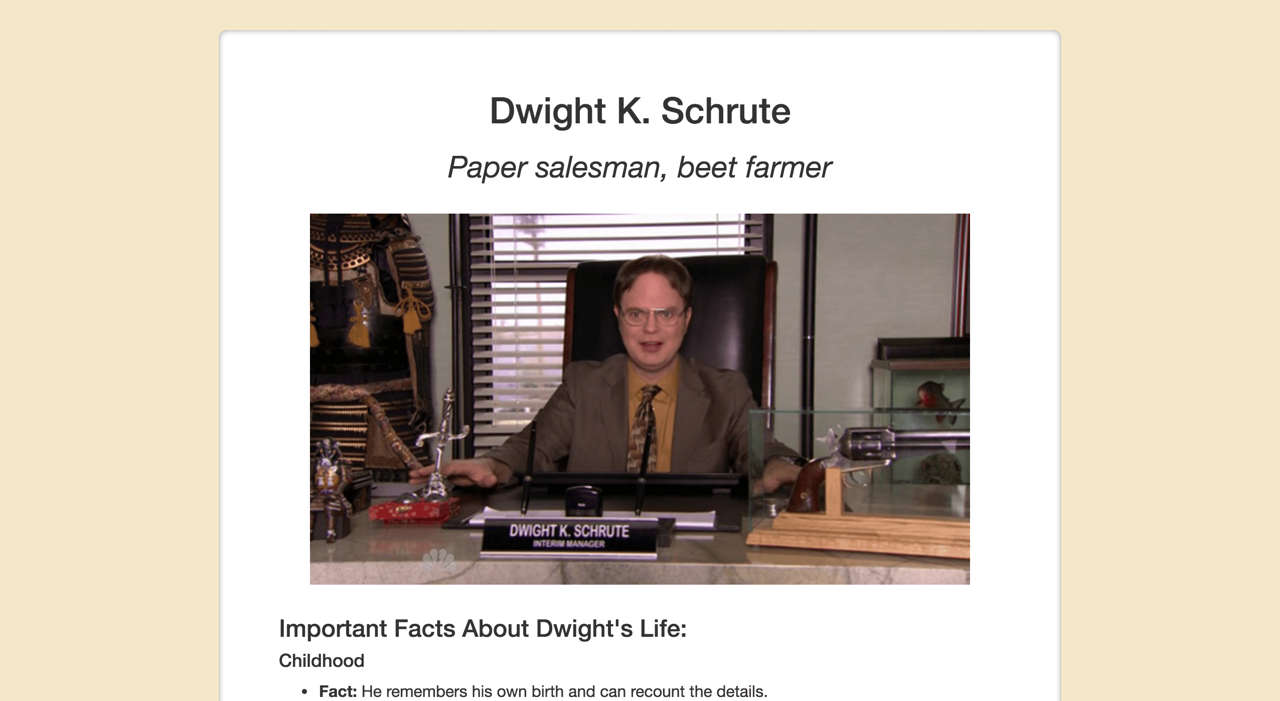 Dwight Schrute tribute page